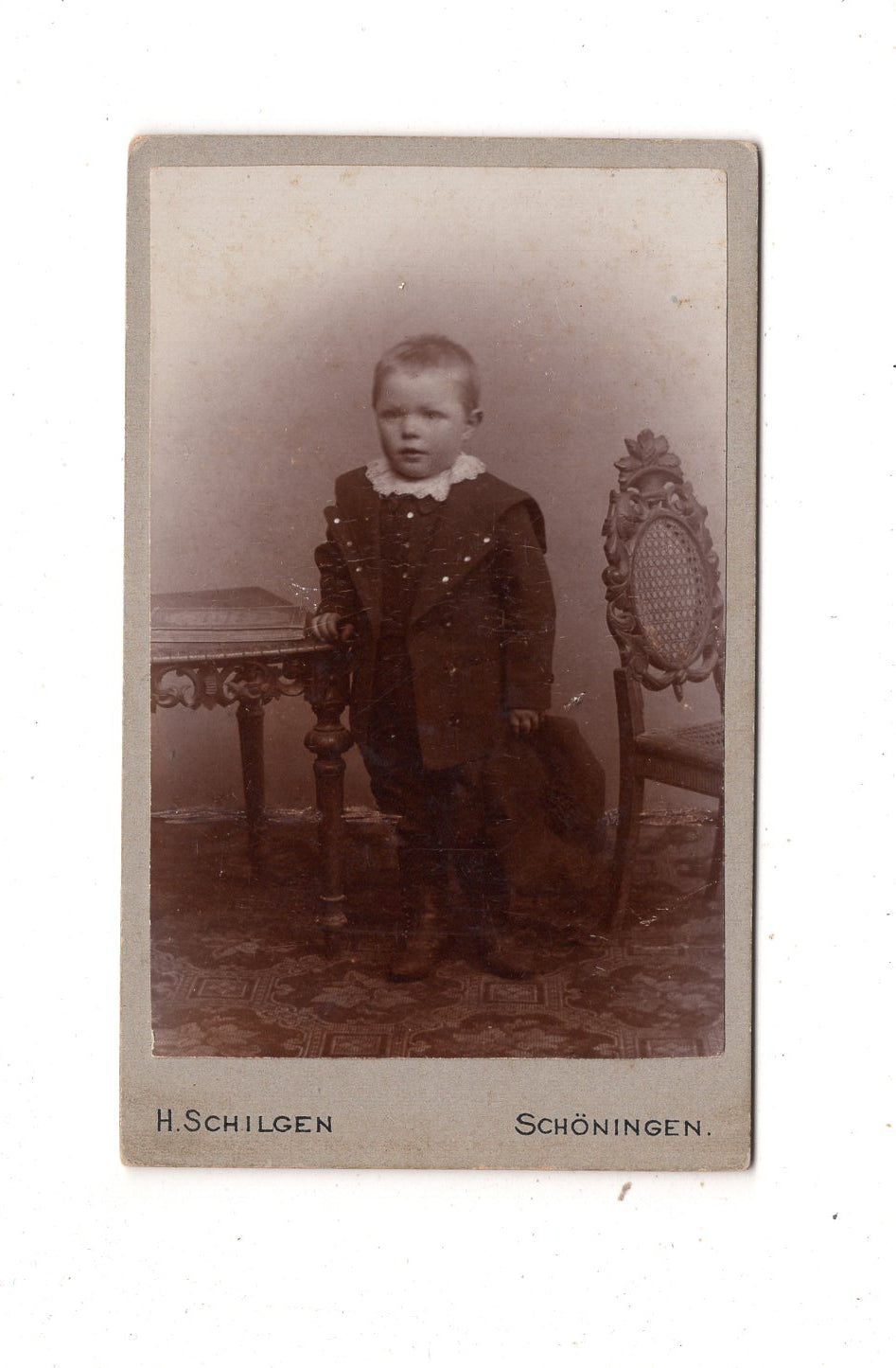 Fotografie Niedlicher kleiner Junge - Schöningen um 1900 / CDV M1-21