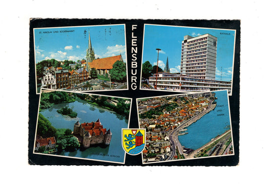 Ansichtskarte Flensburg / Rathaus / Glücksburger Schloss +++