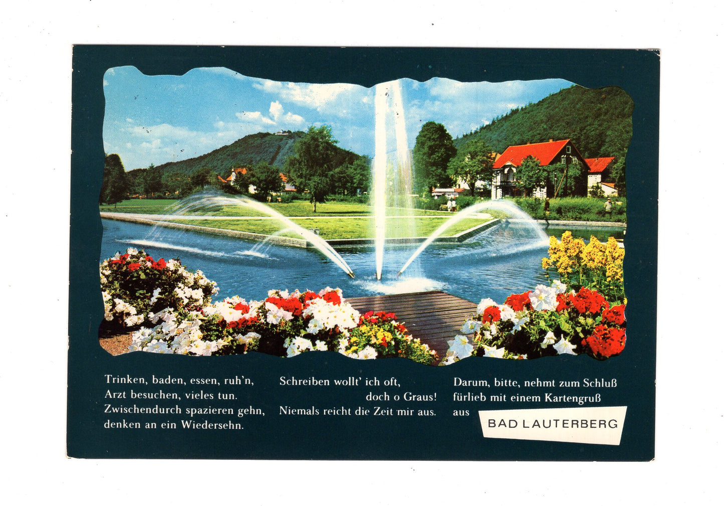 Ansichtskarte Bad Lauterberg / Harz / Fontäne mit Blick zum Hausberg