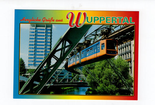 Ansichtskarte Wuppertal-Elberfeld / Schwebebahn und Sparkassenhochhaus