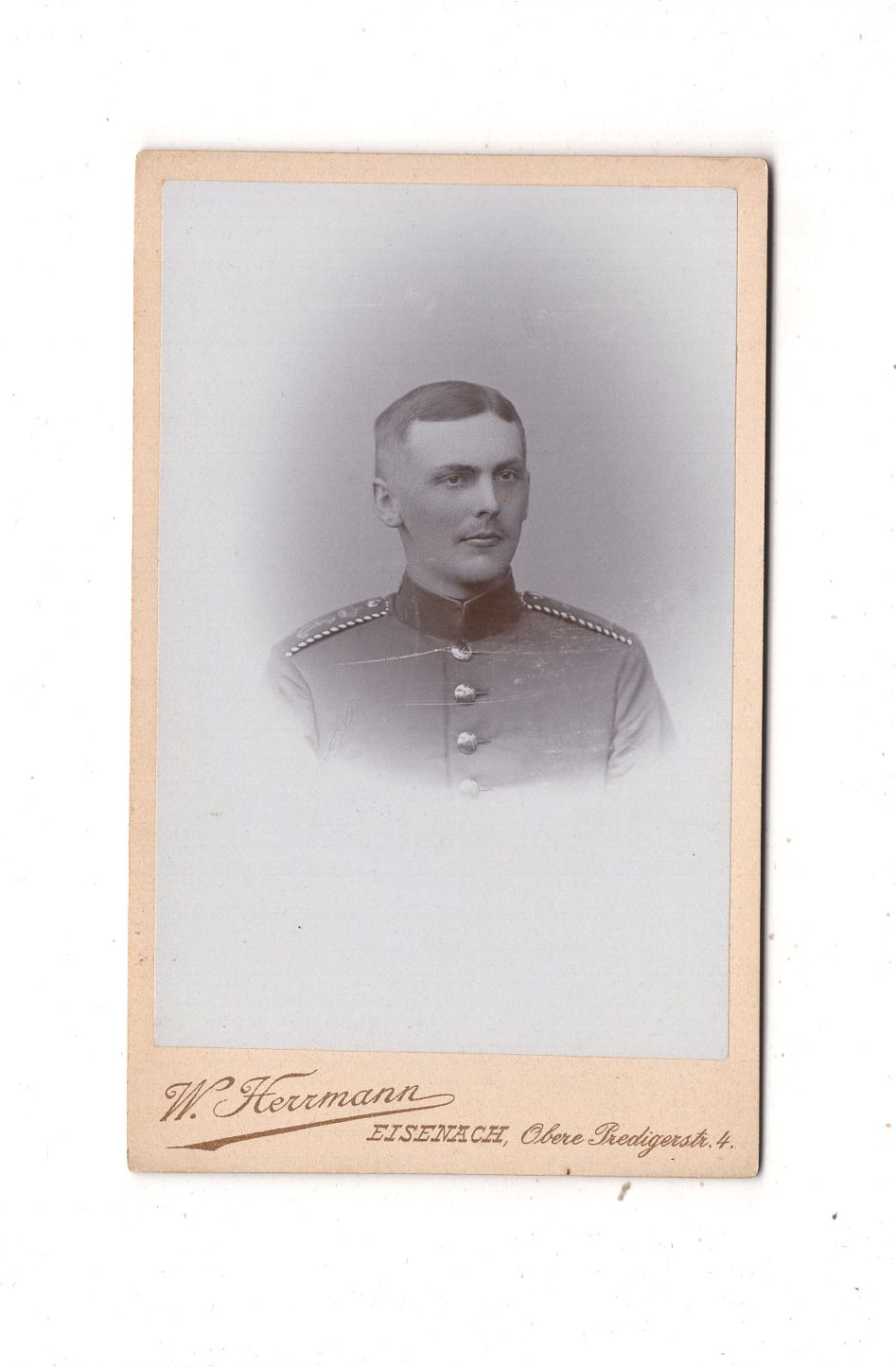 Fotografie Soldat mit Widmung - Eisenach 1900 / CDV M1-02