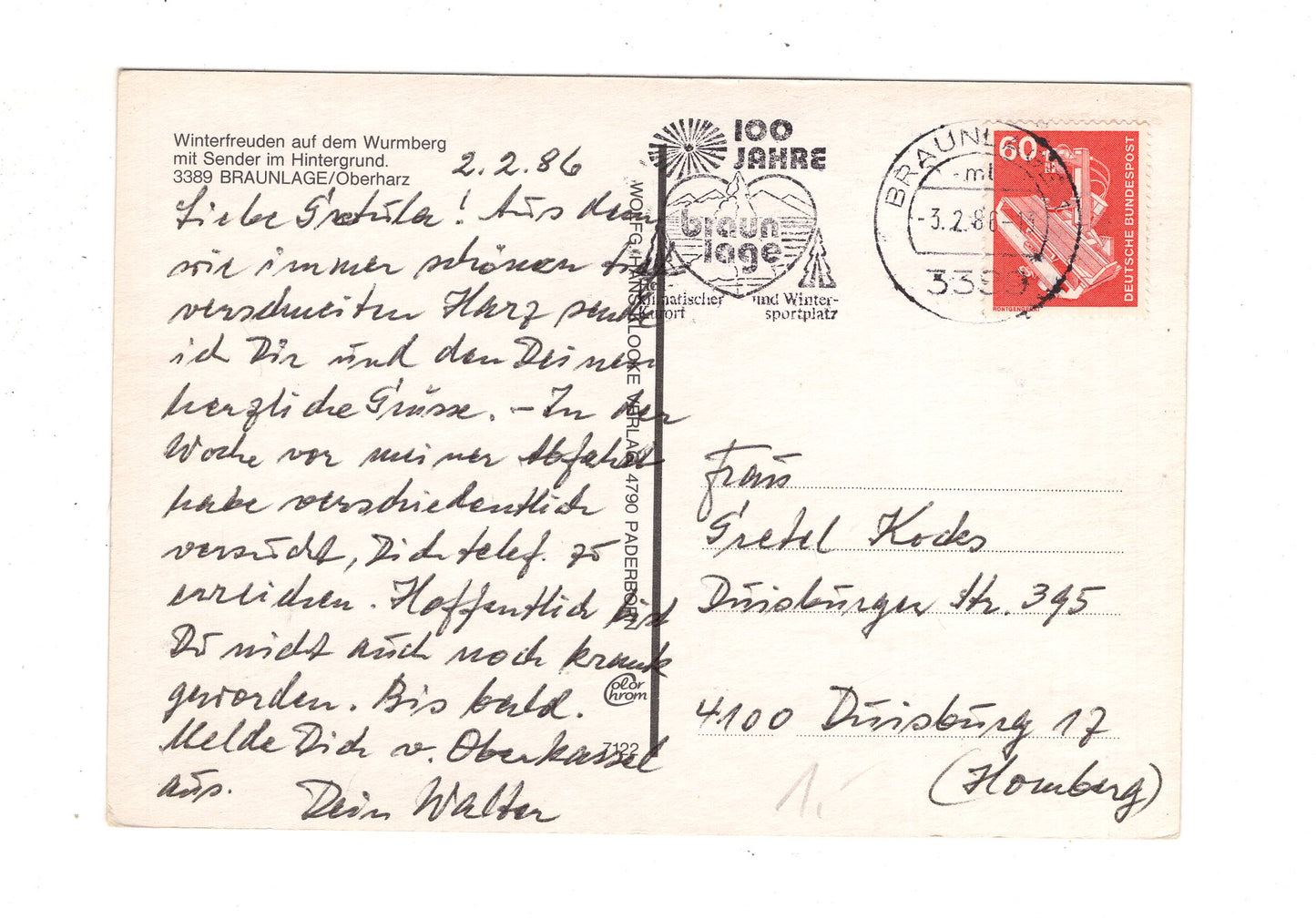 Ansichtskarte Braunlage im Oberharz / Wurmberg / J1-62