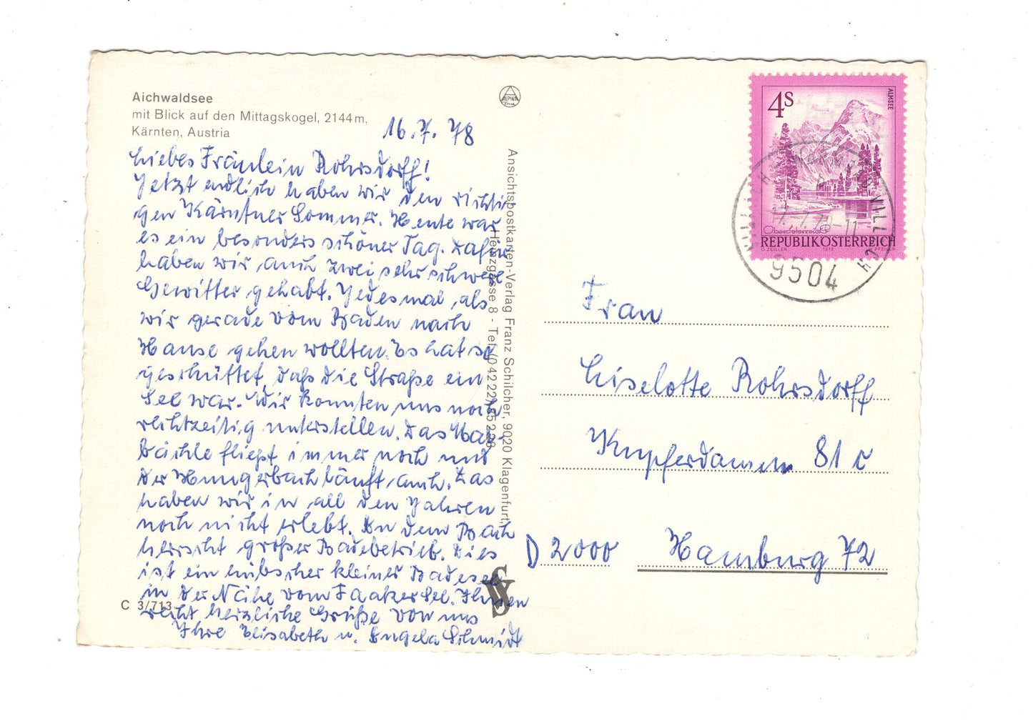 Ansichtskarte Aichwaldsee / Kärnten / Österreich