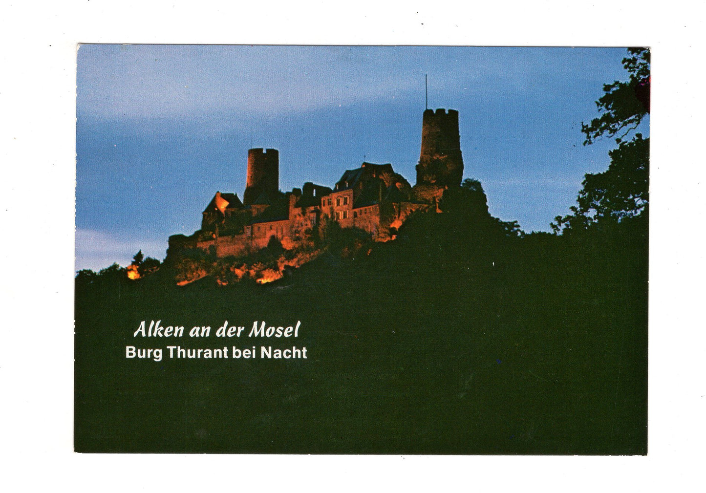 Ansichtskarte Alken an der Mosel / Burg Thurant bei Nacht