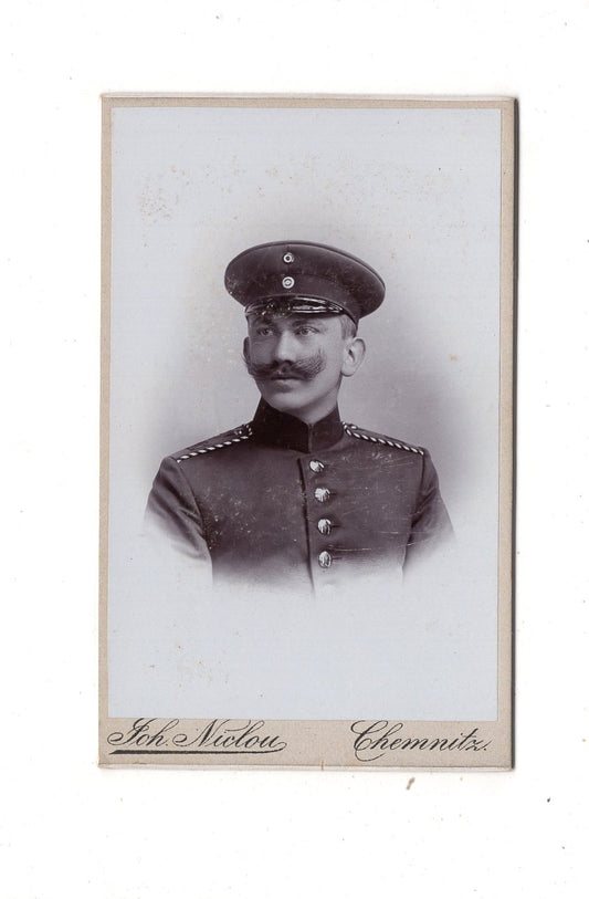 Fotografie Soldat mit Widmung - Chemnitz 1901-02 / CDV M1-02