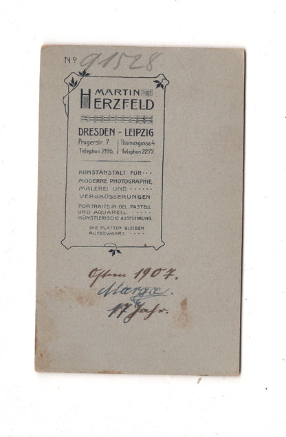 Fotografie Feines junges Mädchen - Dresden / Leipzig 1907 / CDV E1-34