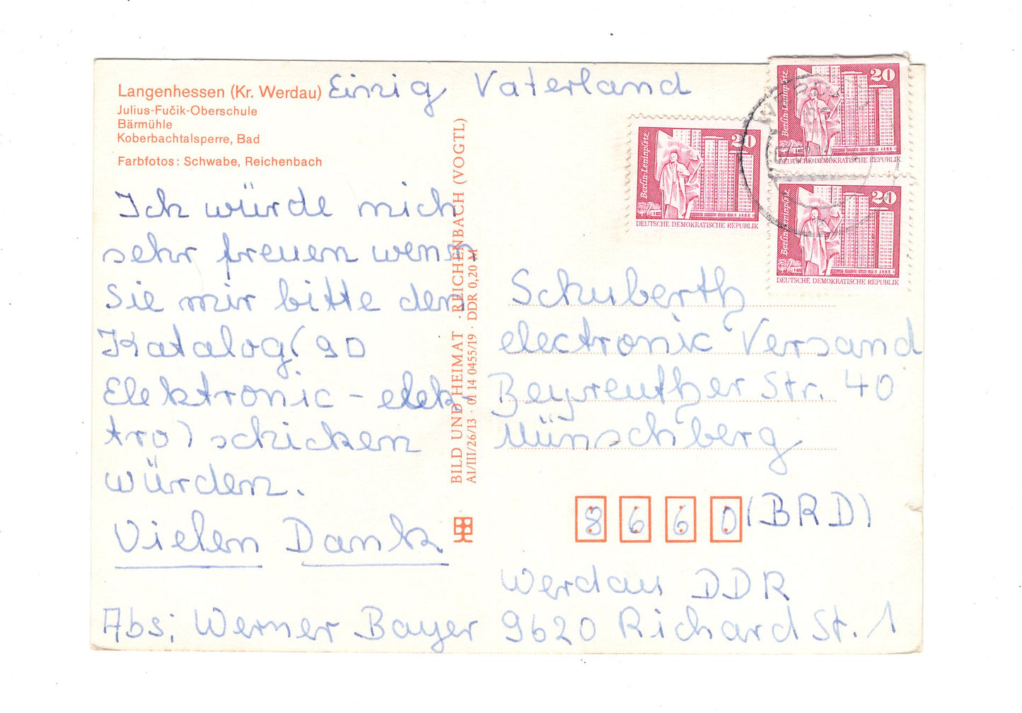 Ansichtskarte Langenhessen / Kreis Werdau