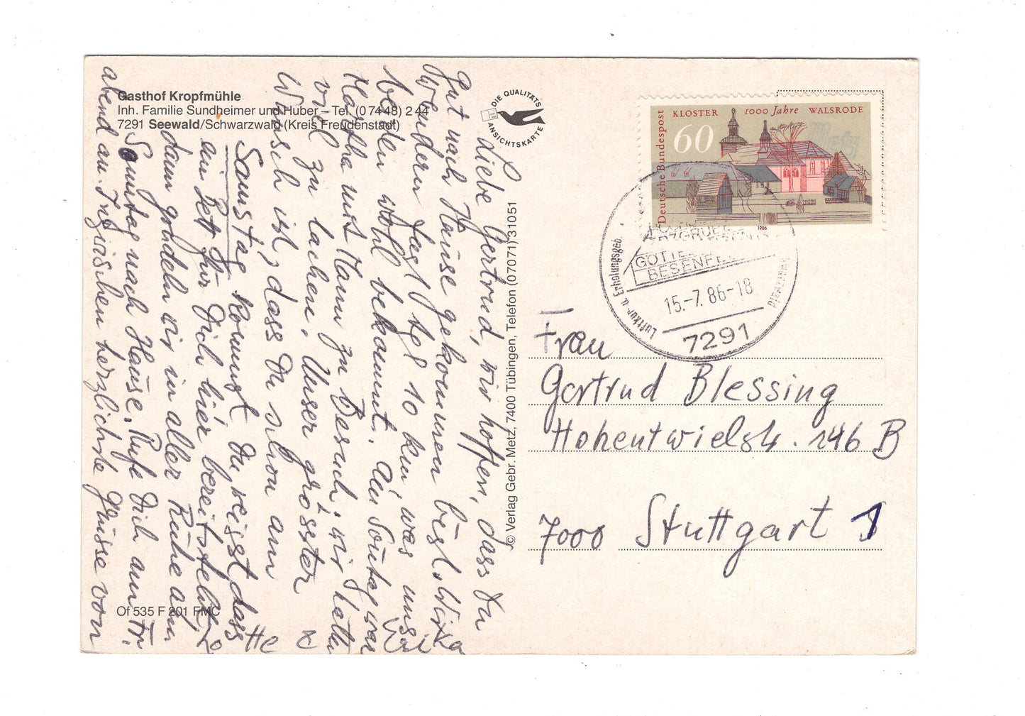 Ansichtskarte Gasthof Kropfmühle / Seewald / Schwarzwald / H1-52