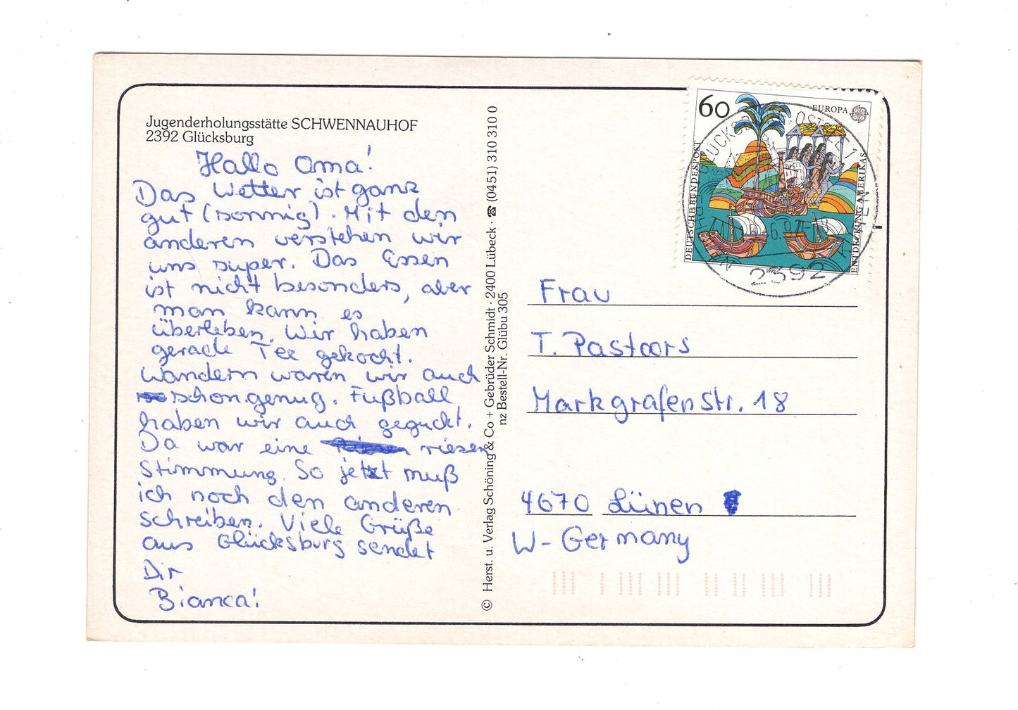 Ansichtskarte Jugenderholungsstätte Schwennauhof / Glücksburg