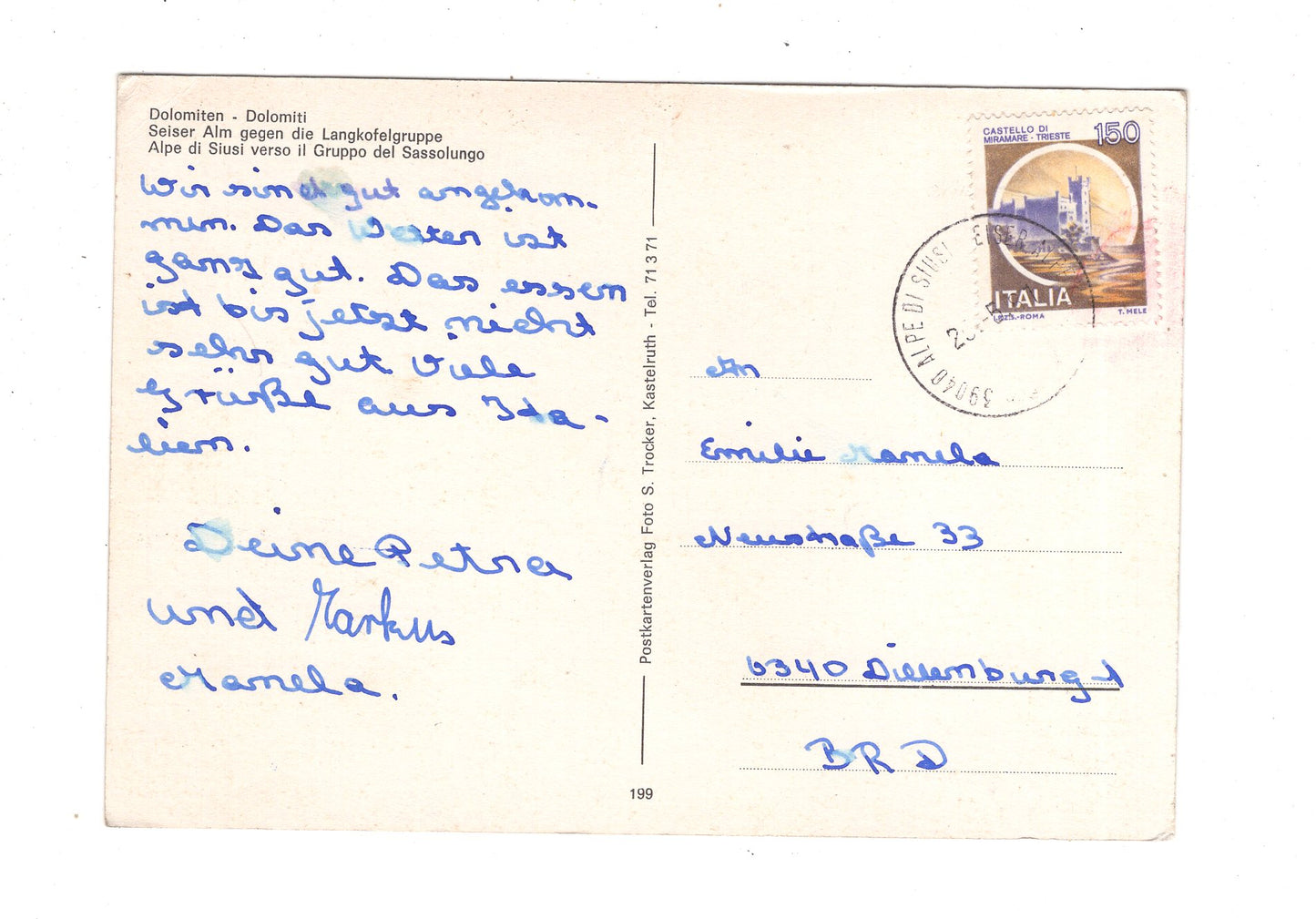 Ansichtskarte Seiser Alm gegen die Langkofelgruppe / Italien / N1-62