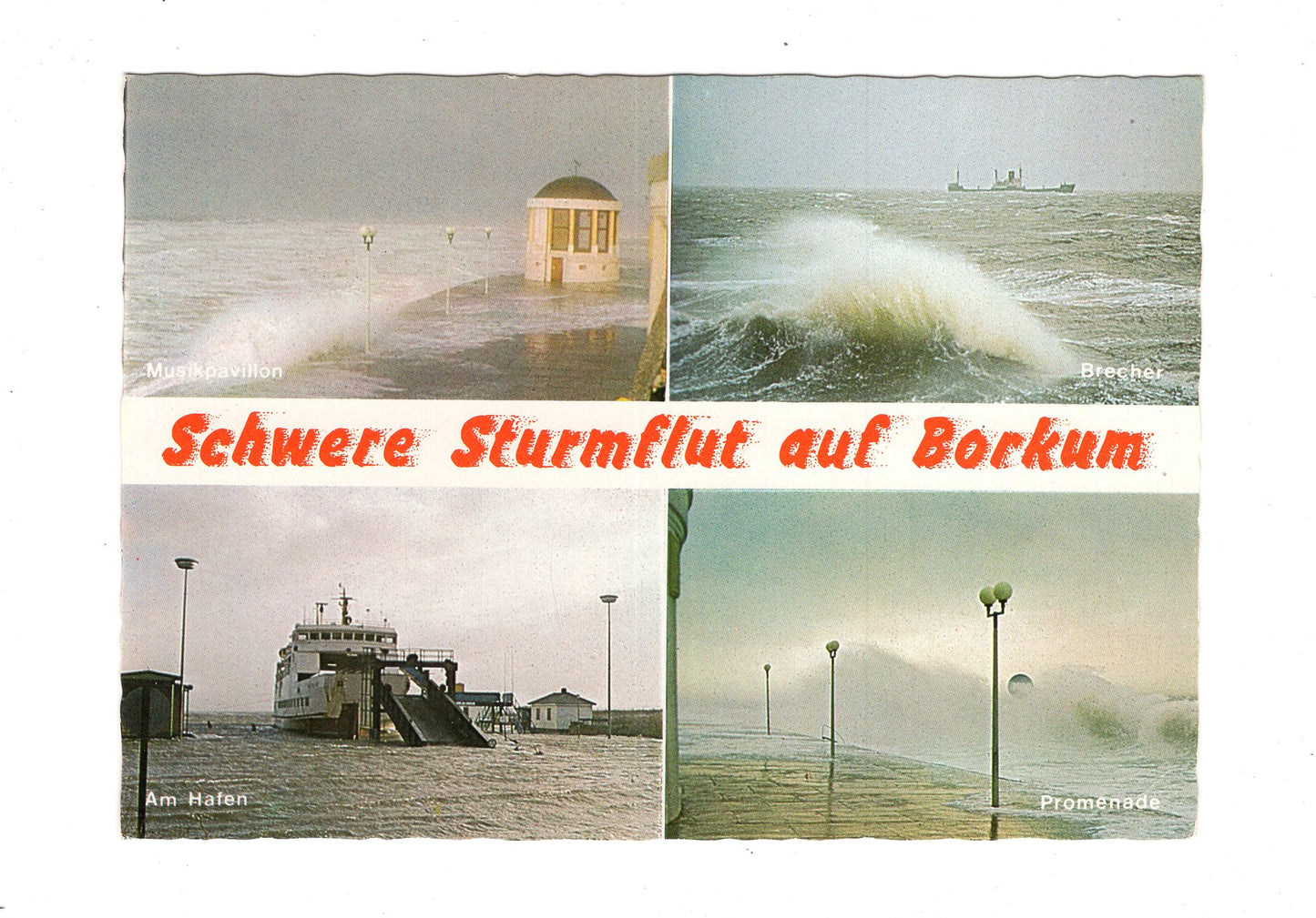 Ansichtskarte Nordseebad Borkum / Schwere Sturmflut