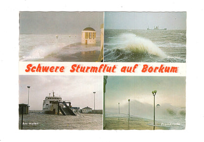 Ansichtskarte Nordseebad Borkum / Schwere Sturmflut