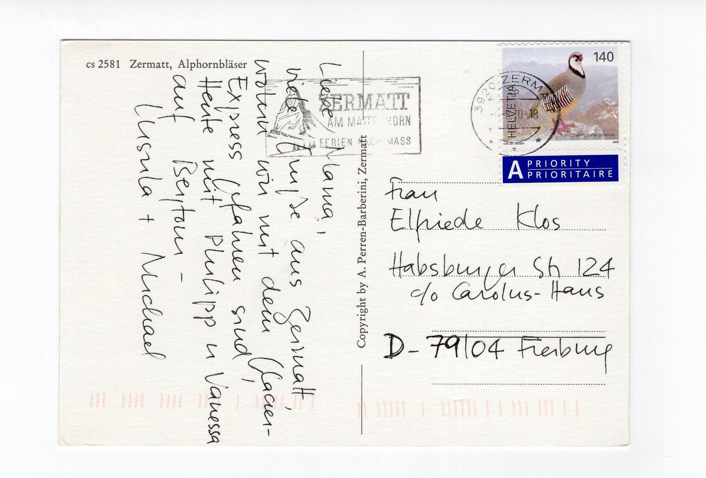 Ansichtskarte Zermatt / Alphornbläser / Schweiz