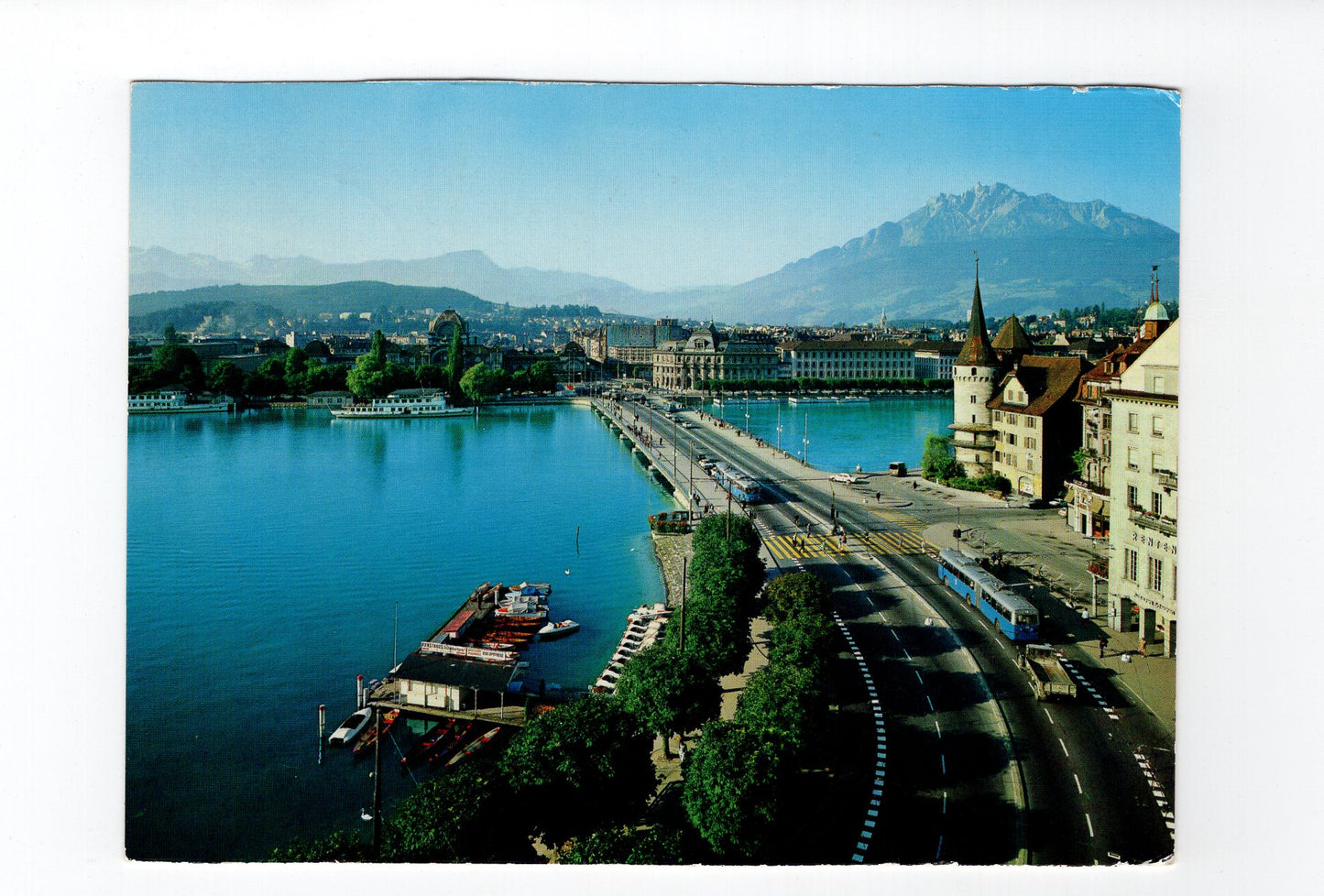 Ansichtskarte Luzern / Seebrücke und Pilatus / Schweiz