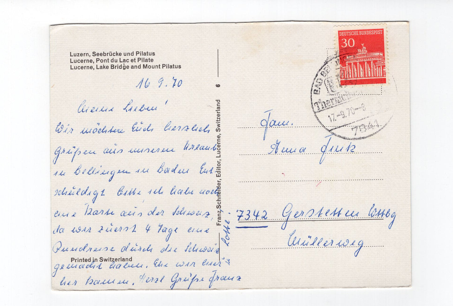 Ansichtskarte Luzern / Seebrücke und Pilatus / Schweiz